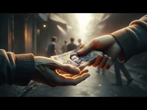 Hình ảnh một người đang trao tiền cho người khác với nụ cười trên môi, thể hiện sự hào phóng và lòng tốt