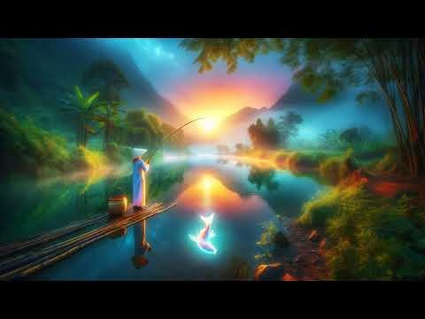 Một người đang bắt cá trắng dưới nước, tượng trưng cho sự may mắn và thành công