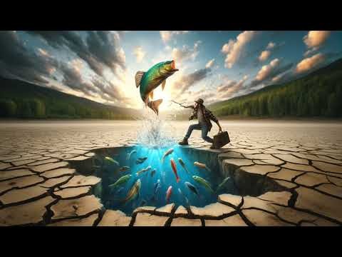 Người đàn ông đang cố gắng bắt cá trên cạn, biểu tượng cho sự nỗ lực và kiên trì để đạt được mục tiêu